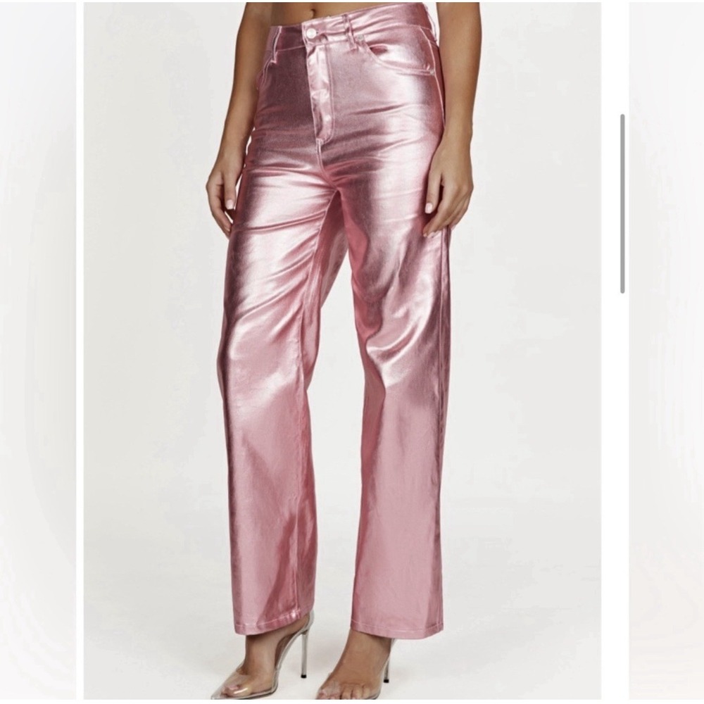 Meshki Minnie Metallic Straight Jeans Size XS Pink Mid Rise Barbie Chic NEW READ